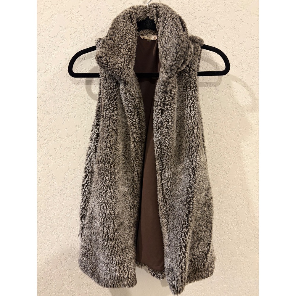 Altar'd State Faux Fur Sherpa Vest Brown Gray Open Front Small